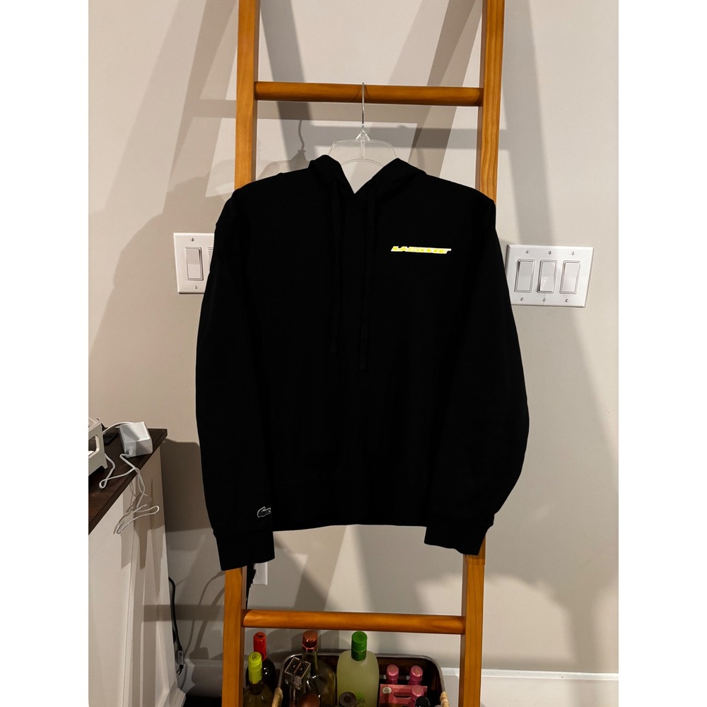 Lacoste Mens Black Graphic Logo Pullover Hoodie Sweatshirt Size Large Men